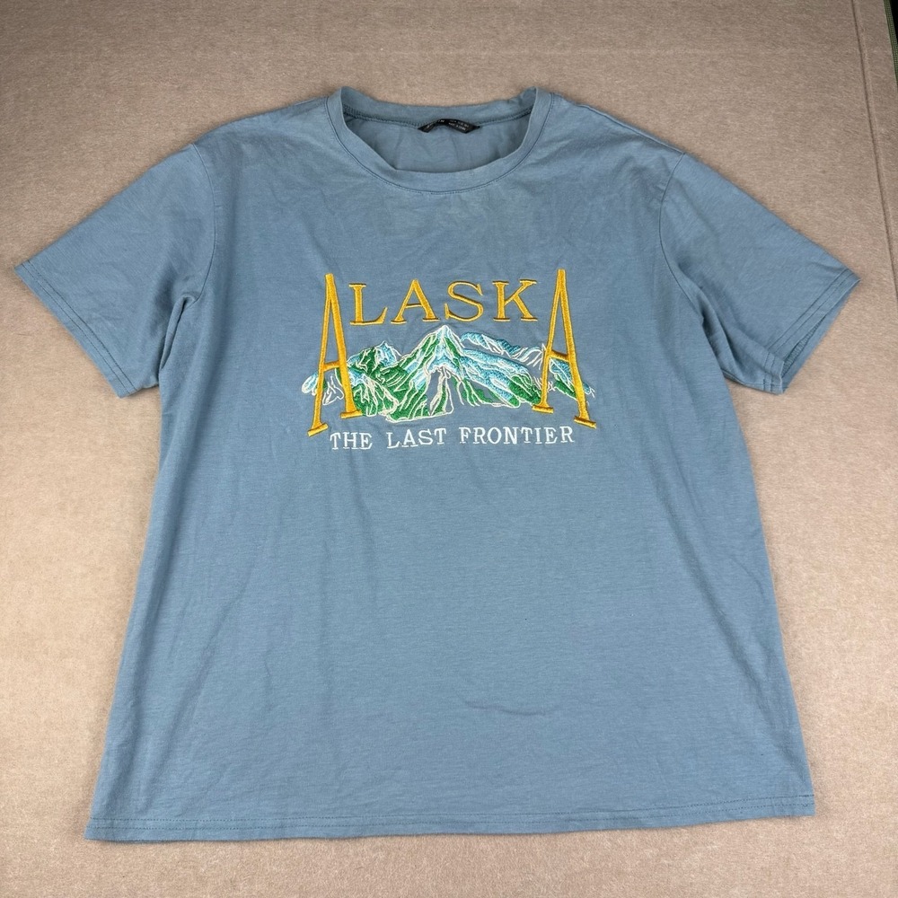 SHEIN Shirt Womens M Blue Alaska Nature The Last Frontier Embroidered Travel Tee